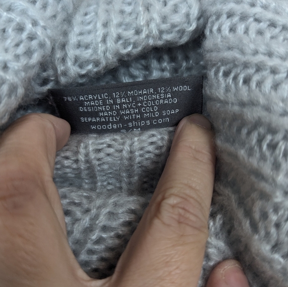 Wooden Ships Grey Stripe Wool Blend Turtleneck Sweater Size S/M - Picture 7 of 7